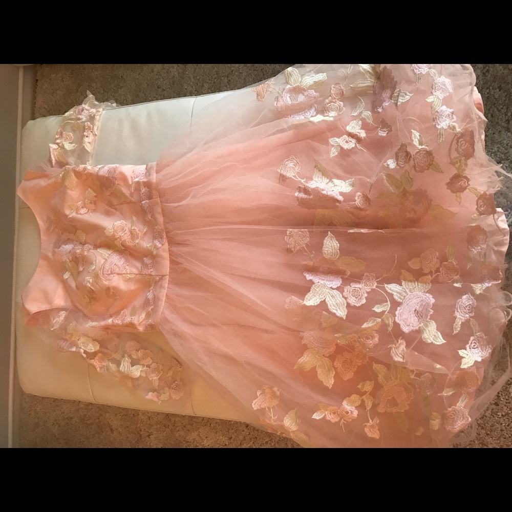 ASOS pink dress with floral application.